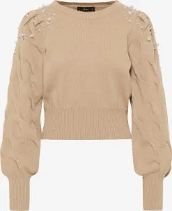 Faina Fijngebreide Truien Trui Dames Donkerbeige