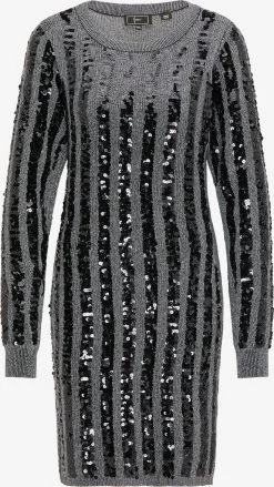 Faina Gebreide Jurken Gebreide Jurk Dames Grijs / Zwart