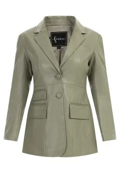 Faina Imitatieleren Jas - Grau Oliv -Outlet Faina Winkel 0e2adbe027ab470fb4251ce80359b585