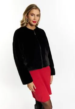 Faina Embell - Imitatieleren Jas - Schwarz