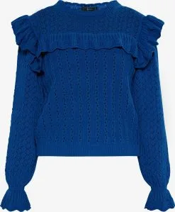 Faina Fijngebreide Truien Trui Dames Royal Blue/koningsblauw