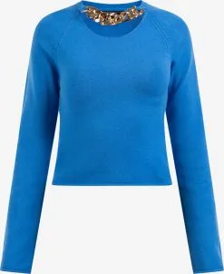 Faina Fijngebreide Truien Trui Caissa Dames Royal Blue/koningsblauw