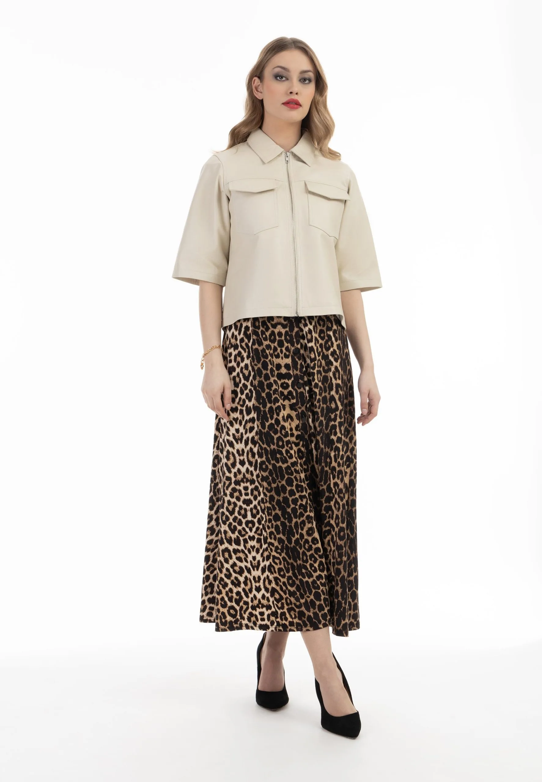 Faina Leren Jas - Wolwit 4 Faina Leren Jas - Wolwit - Afbeelding 2