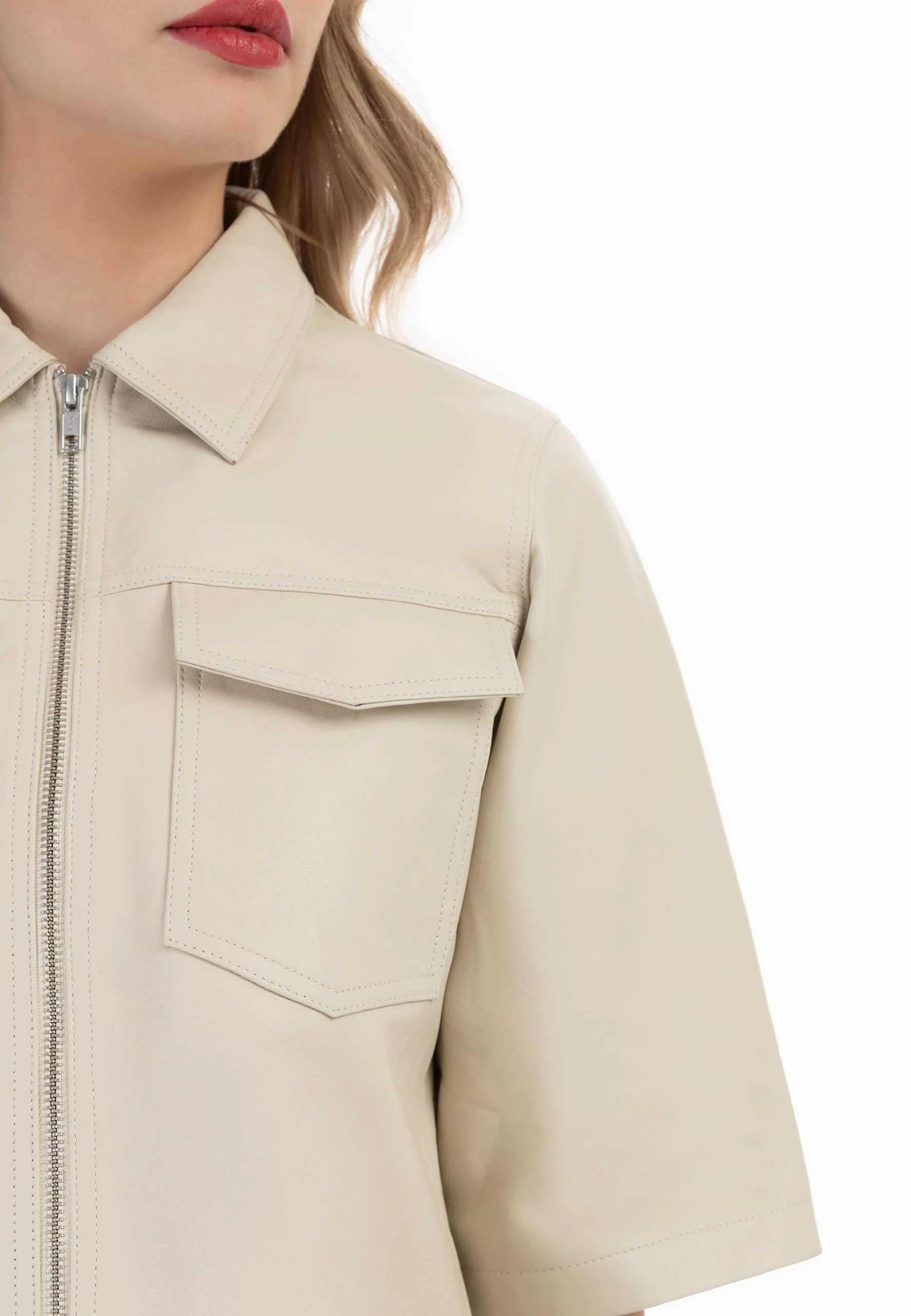 Faina Leren Jas - Wolwit 6 Faina Leren Jas - Wolwit - Afbeelding 4