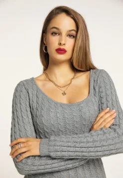 Faina Gebreide Jurken Gebreide Jurk Dames Grijs Gemêleerd -Outlet Faina Winkel d7acd34995e263cd5debe64db5eb2032