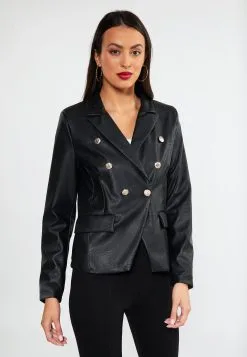 Faina Imitatieleren Jas - Schwarz