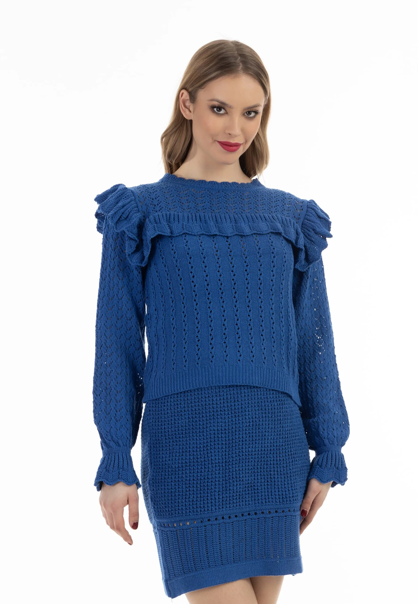 Faina Fijngebreide Truien Trui Dames Royal Blue/koningsblauw 4 Faina Fijngebreide Truien Trui Dames Royal Blue/koningsblauw - Afbeelding 2